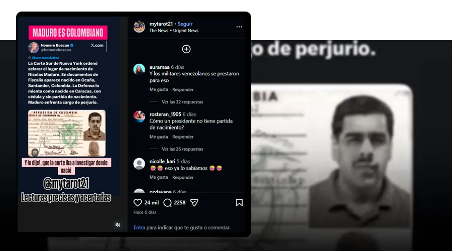 Falsa cédula colombiana de Maduro circula con desinformación sobre su juicio en Nueva York